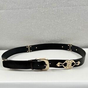 Michael Kors Women's Black Leather Gold Hinge Hardware Belt X-Large